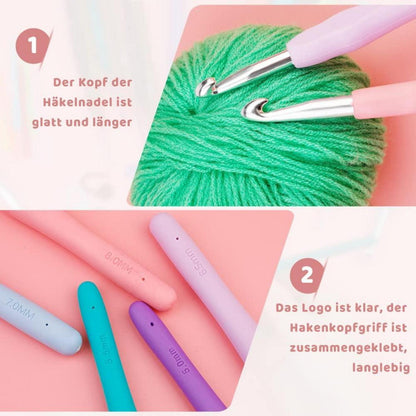 Häkelnadel-Set mit ergonomischen Hakengrößen und Zubehör, 77-teilig