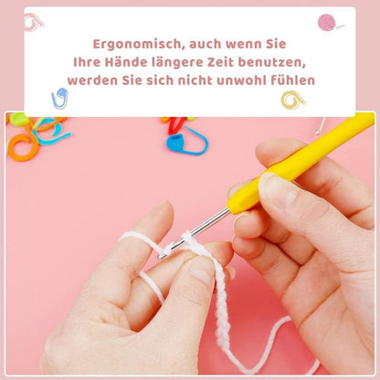 Ruasol 77tlg. Häkelnadel-Set mit ergonomischem Griff und Zubehör