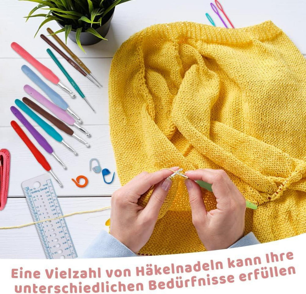 Häkelnadel-Set mit 14 ergonomischen Hakengrößen und Häkelnadel-Zubehör