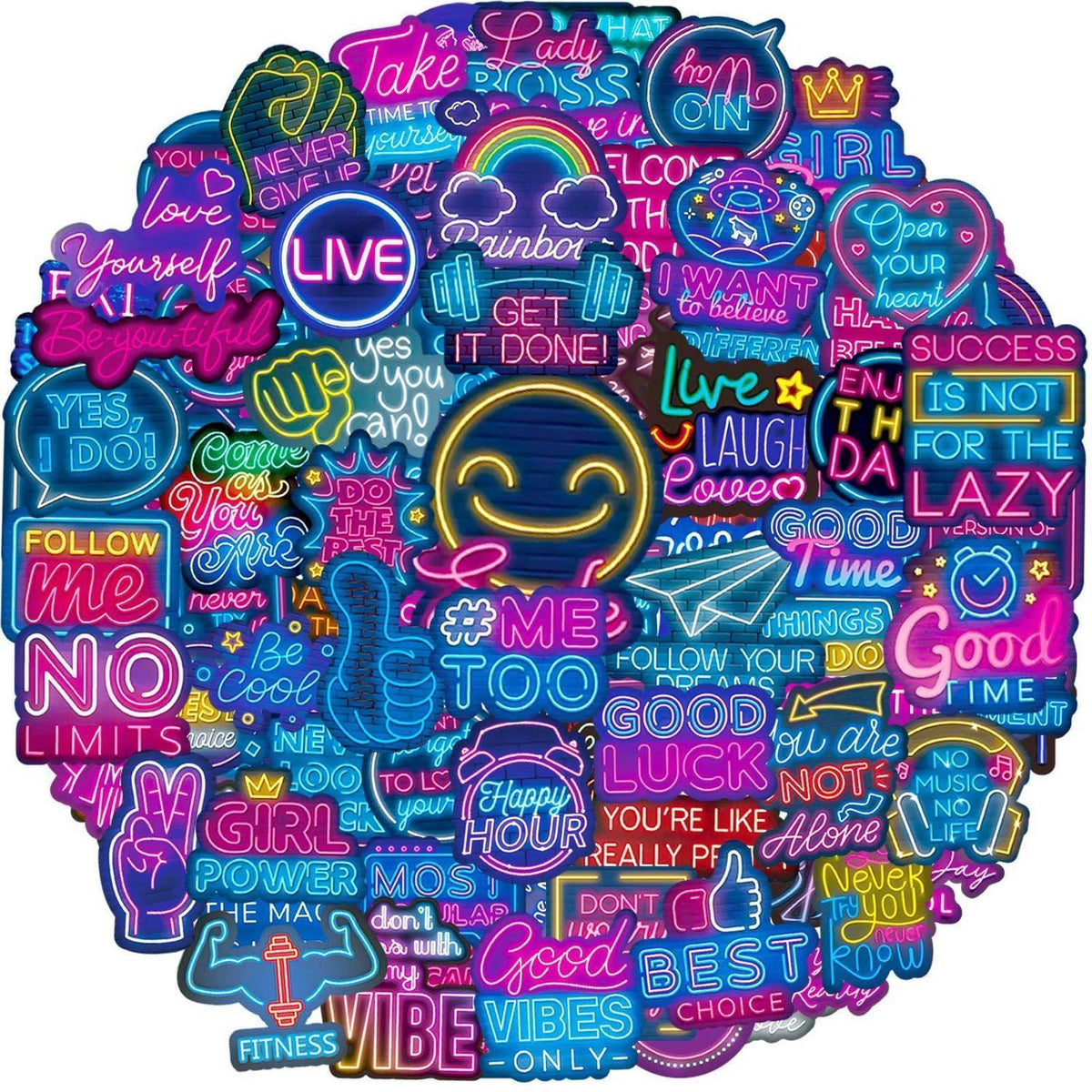 100 Neon Sprüche Aufkleber – Motivationssticker für Journal & Laptop