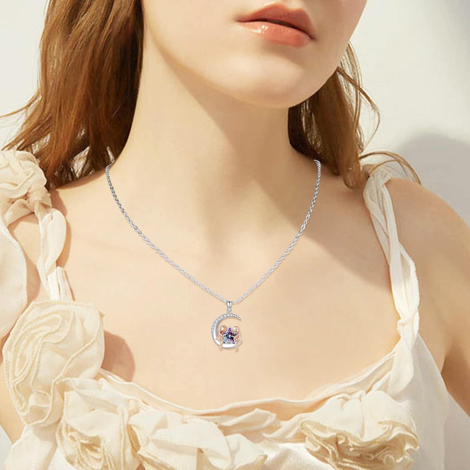 TRISHULA 925 Sterling Silber Damen Kette Halbmond Anhänger Halskette