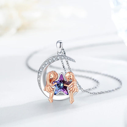 Damen Silber Kette Halbmond Anhänger Halskette Mond Schmuck 925 18Zoll+2Zoll