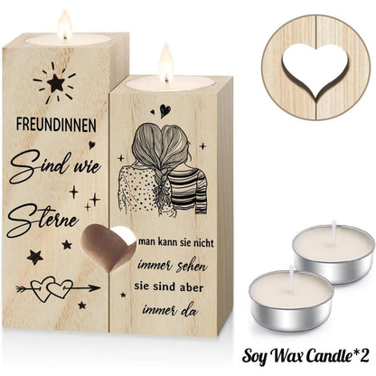 Geschenk Freundin Kerzenständer Holz 2er Set 12x10x4,5cm