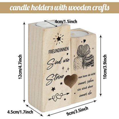 Geschenk Freundin Kerzenständer Holz 2er Set 12x10x4,5cm