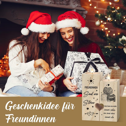 Geschenk Freundin Kerzenständer Holz 2er Set 12x10x4,5cm