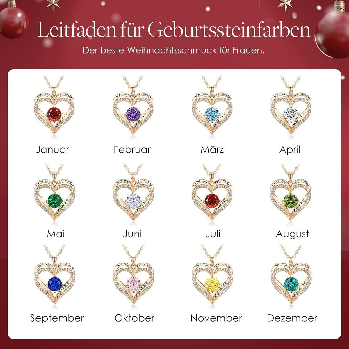 Halskette Damen Herz Anhänger mit Geburtsstein 925 Sterling Silber Roségold