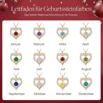 Halskette Damen Herz Anhänger mit Geburtsstein 925 Sterling Silber Roségold