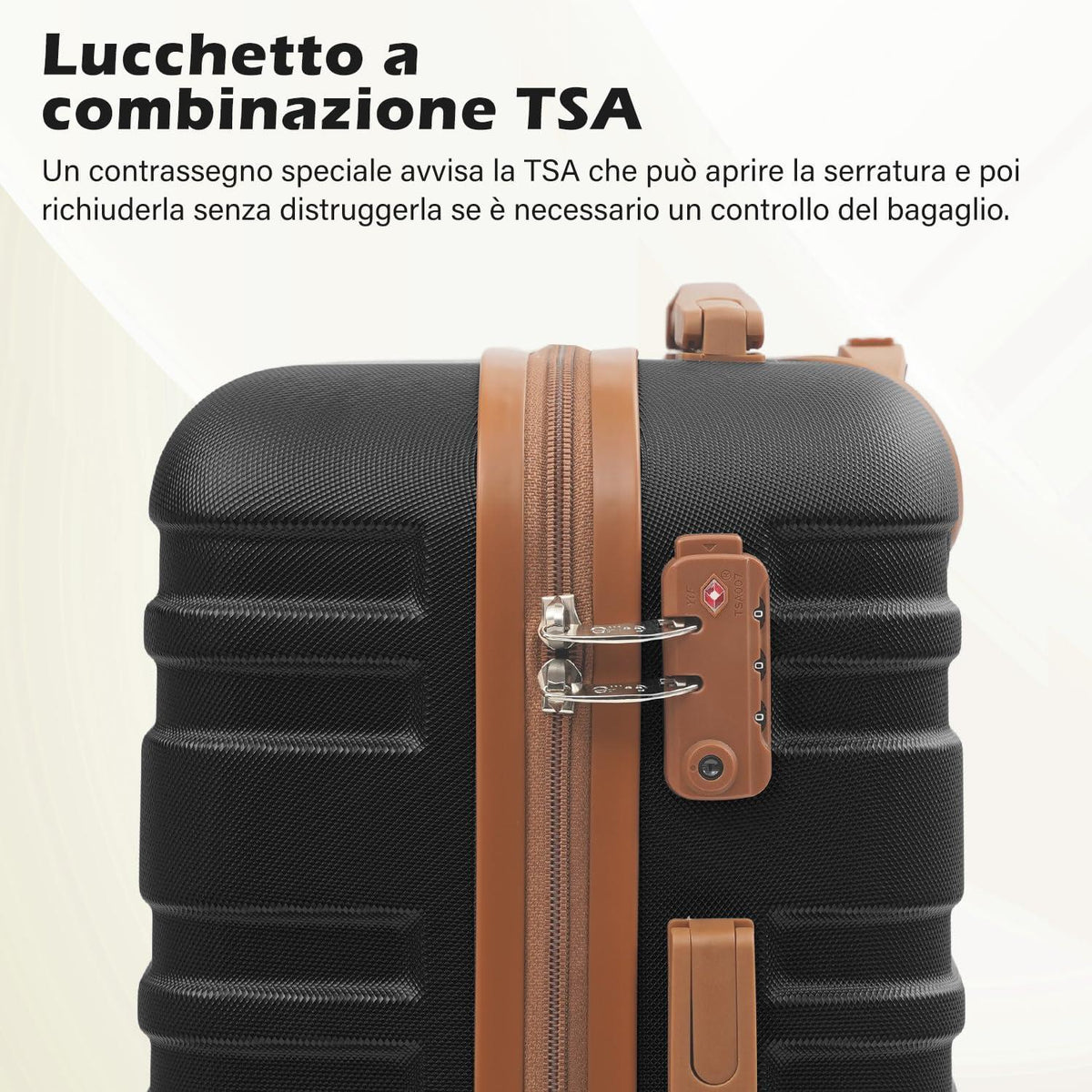 COOLIFE Koffer Trolley Set ABS Hartschale 4 Rollen TSA-Schloss Schwarz/Braun