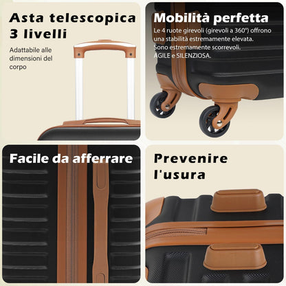 3-teiliges COOLIFE Koffer Set ABS Hartschalen Trolley TSA Schwarz/Braun