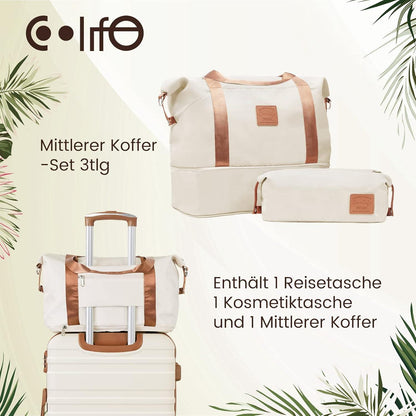 COOLIFE Hartschalen Trolley Koffer Set 3tlg Weiß/Braun