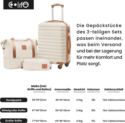 COOLIFE Koffer Set 3tlg ABS Hartschalen Trolley Reisekoffer Spinner