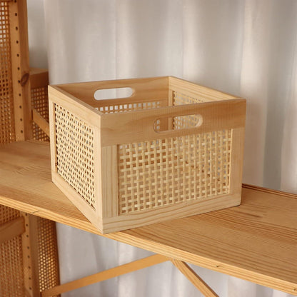 YAHUAN Aufbewahrungsbox Bambusholz Würfel Holzkorb Holzkisten Weidenkorb Organizer Zuhause Büro Schrank Regal