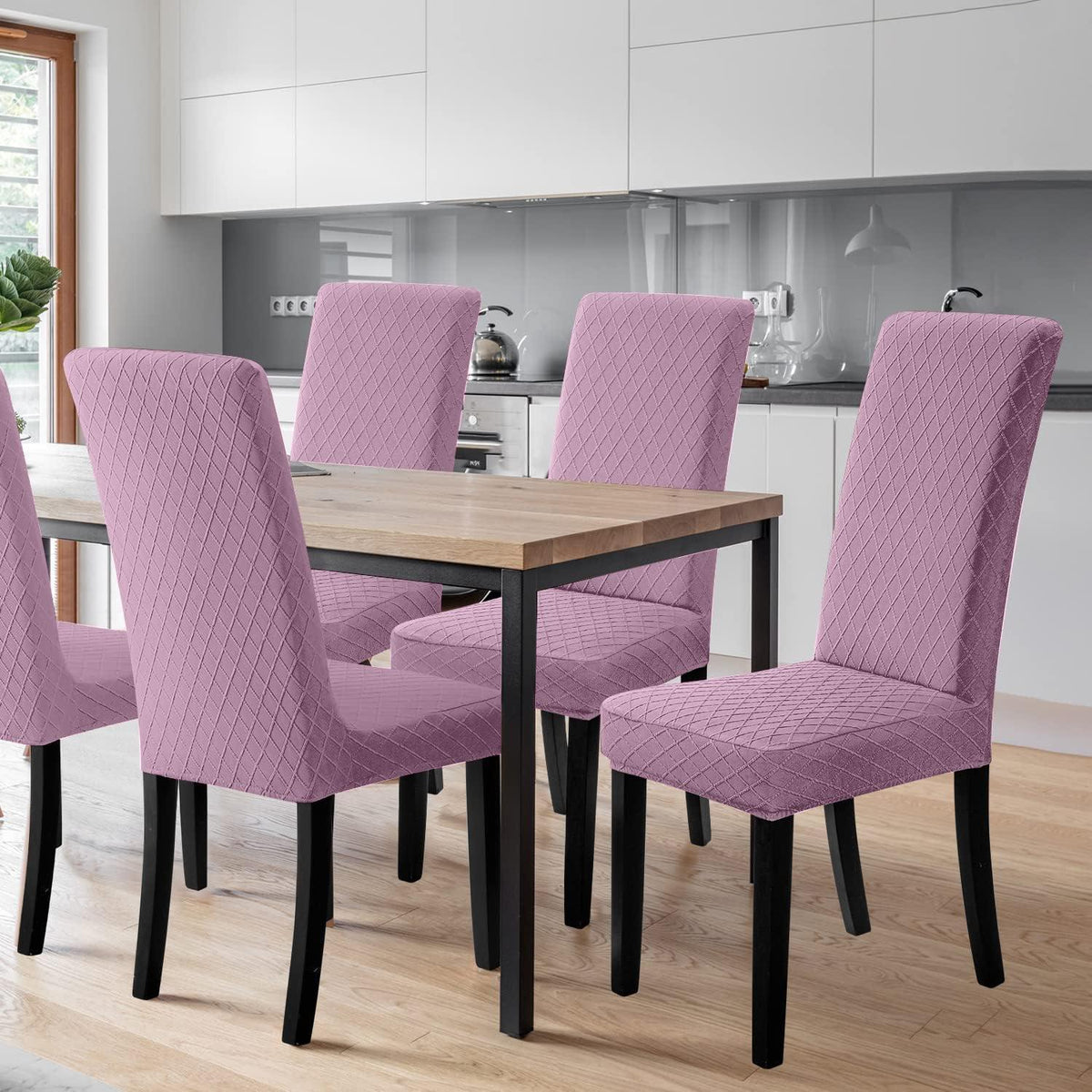 Stuhlhussen 6er Set Lila – Stretch Bezug für Esszimmerstühle
