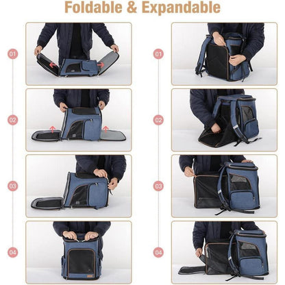 Erweiterbarer Haustier Rucksack für Katzen & Hunde bis 10kg, Blau XL