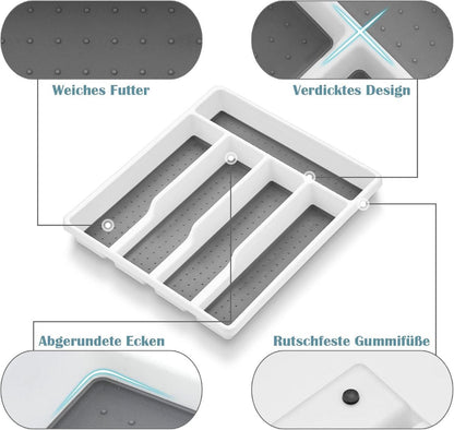 Besteckkasten für Schubladen Kunststoff Weiß Grau 5 Fächer 32,6x29cm