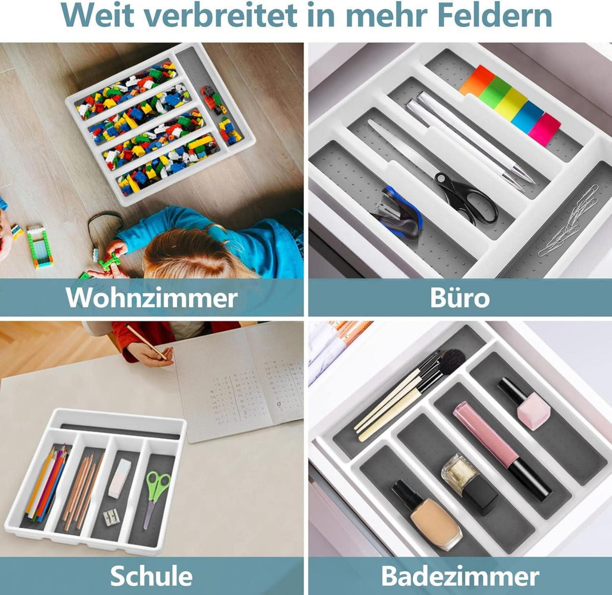 Besteckkasten Schubladeneinsatz Kunststoff Utensilienfach 5 Fächer 32,6x29cm