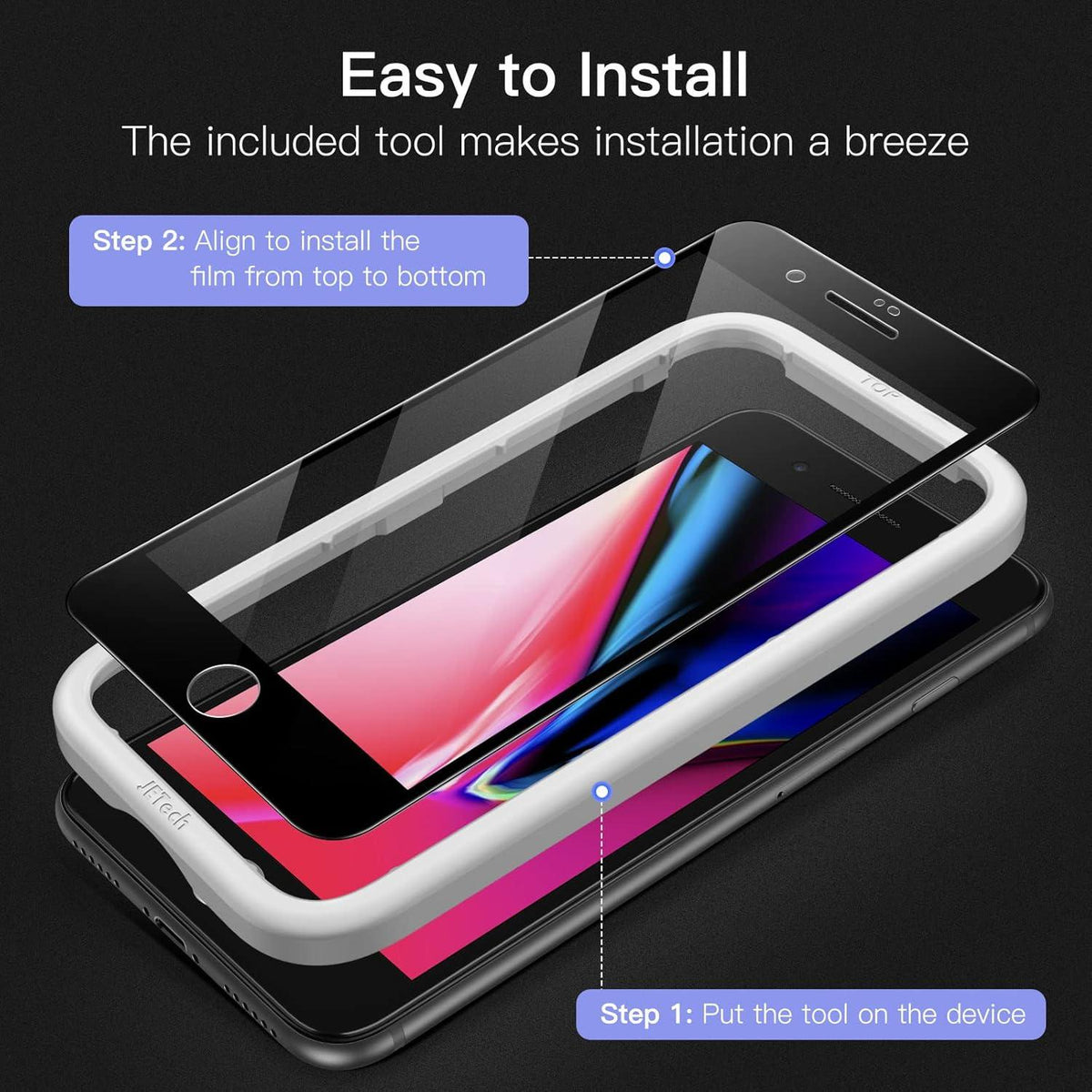 JETech Full Screen Schutzfolie iPhone SE 3/2 8/7 4,7 Zoll Schwarz 3 Stück