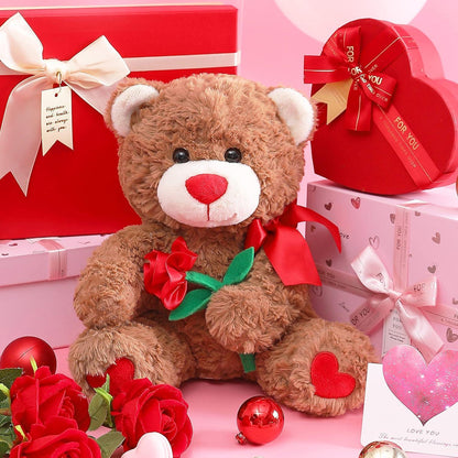 Teddybär Kuscheltier 27cm – Weiches Plüschtier mit Rosen