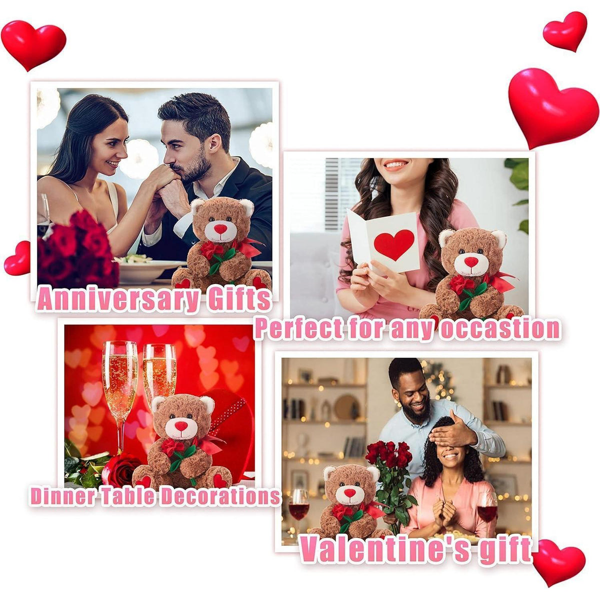 Teddybär Kuscheltier 27cm – Weiches Plüschtier mit Rosen