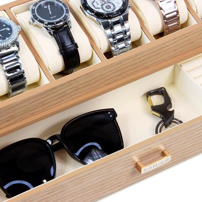KAMIER Uhrenbox Herren Echtholz 6 Fächer Schublade Oak