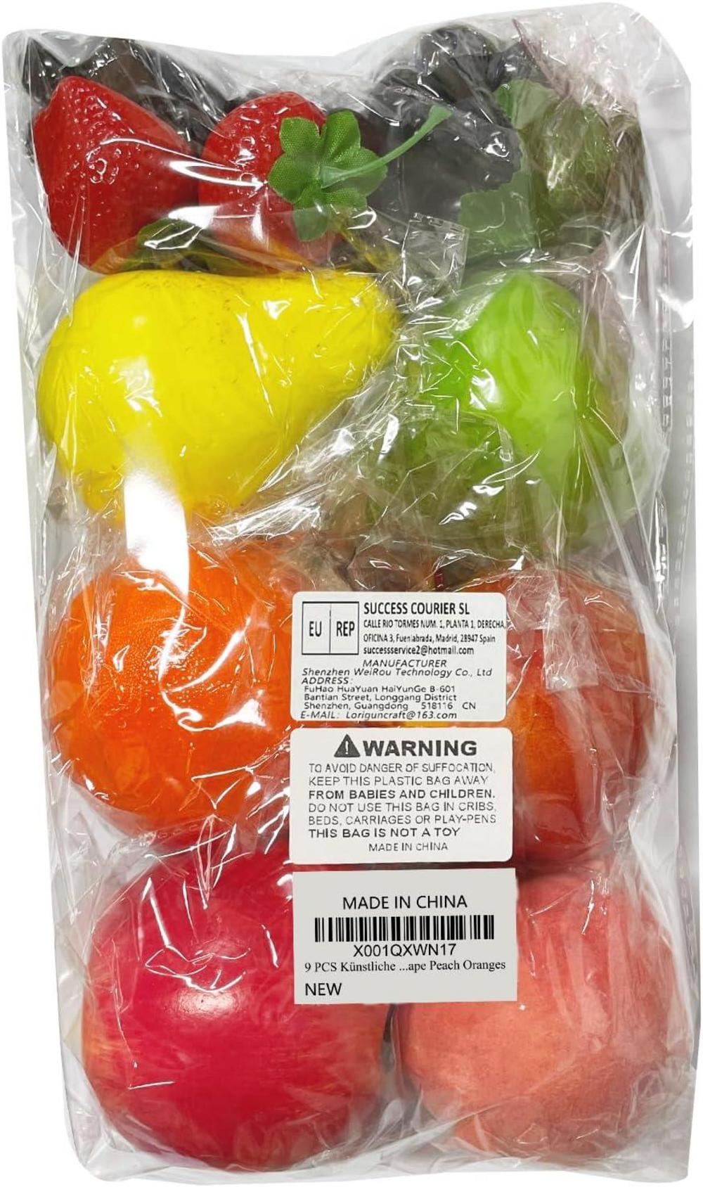 9er Pack Künstliche Früchte Set für Deko und Display, Realistische Fruit Decor für Tisch Party Chirstmas, Apfel, Traube, Pfirsich, Orange