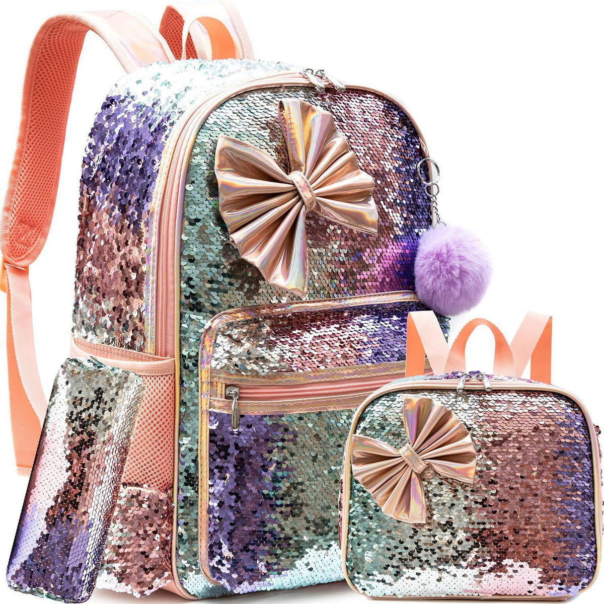 Mädchen Rolling Backpack Set mit Rädern & Lunchbox 6-8 Jahre