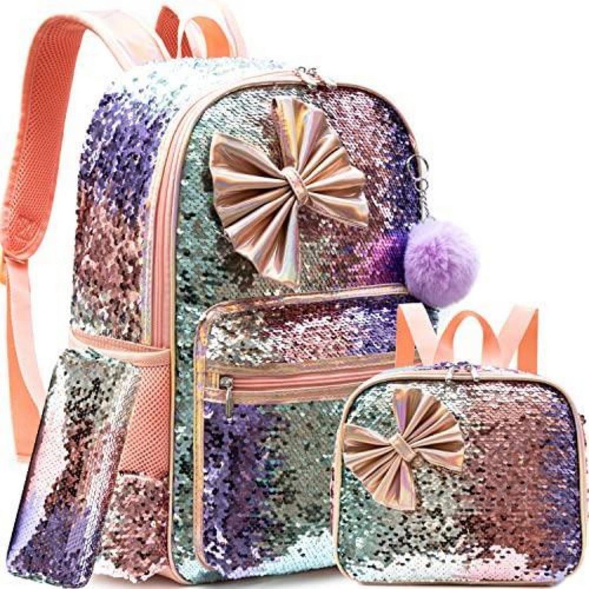 Mädchen Rolling Backpack Set mit Rädern & Lunchbox 6-8 Jahre