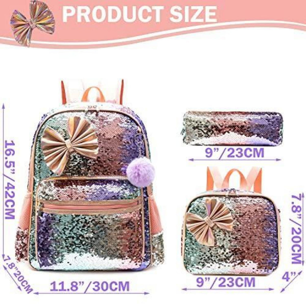 Mädchen Rolling Backpack Set mit Rädern & Lunchbox 6-8 Jahre