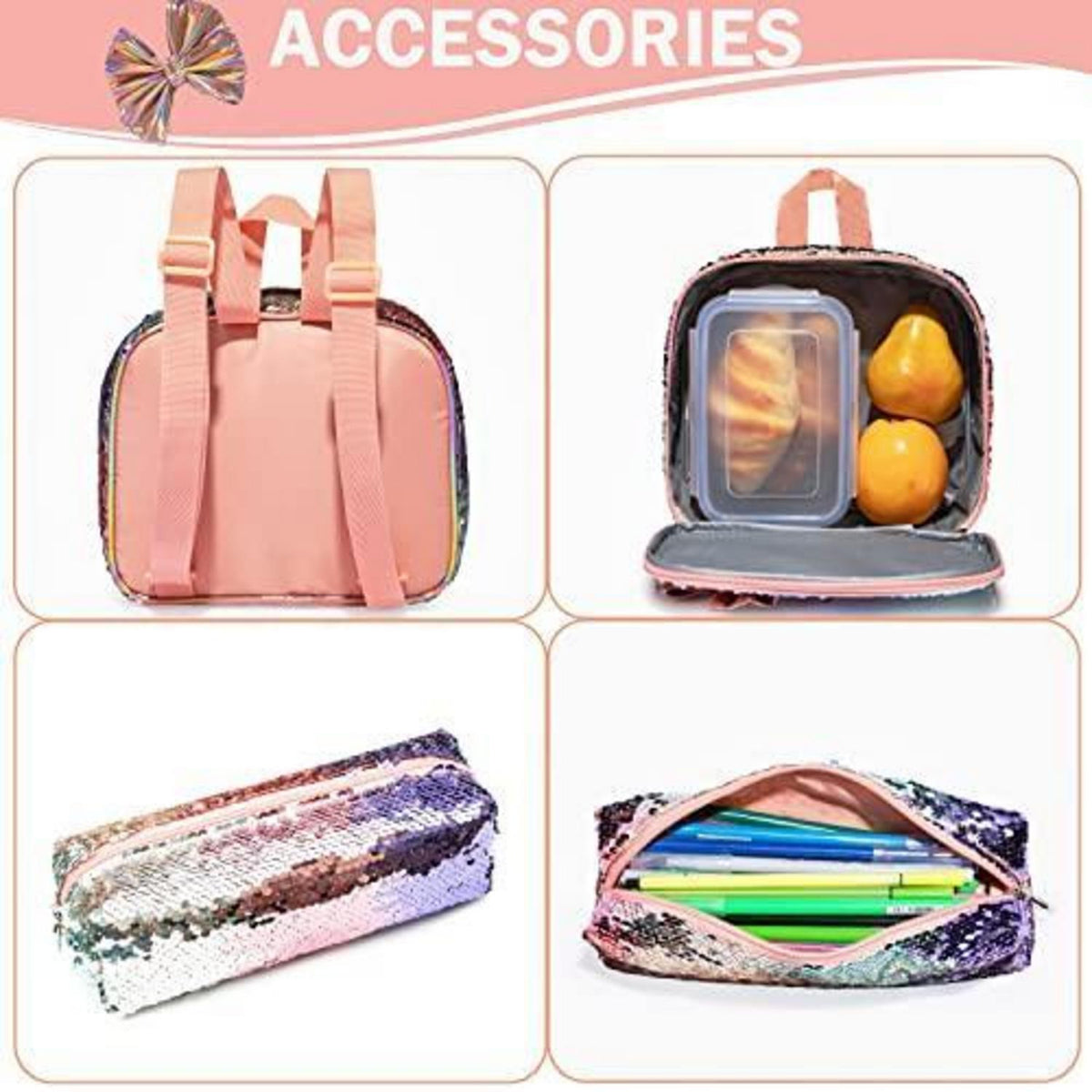 Mädchen Rolling Backpack Set mit Rädern & Lunchbox 6-8 Jahre