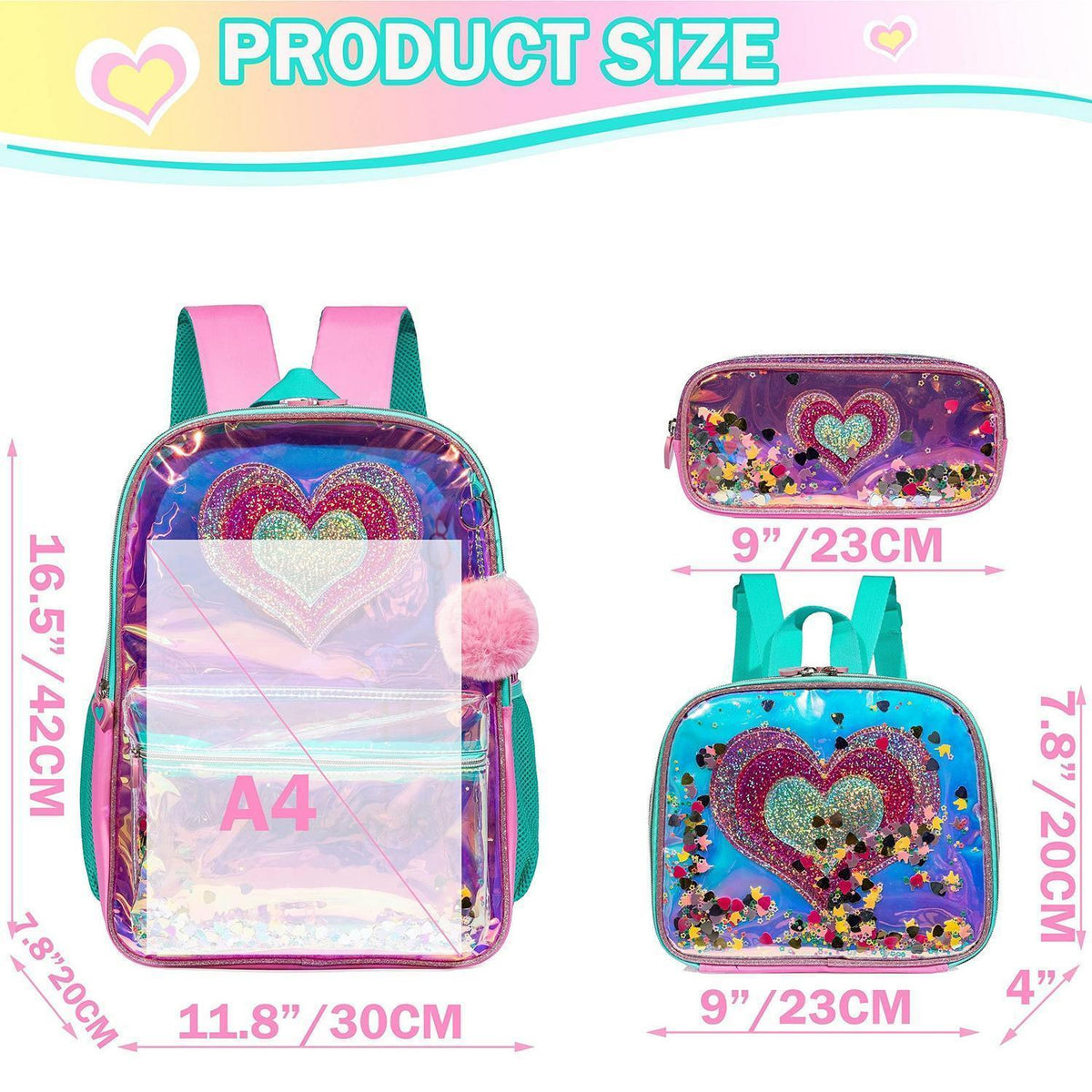 Mädchen Rolling Backpack Set mit Rädern & Lunchbox 6-8 Jahre