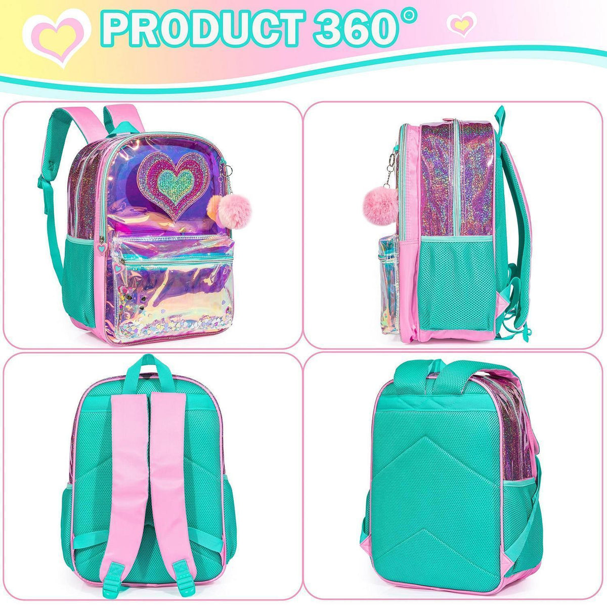 Mädchen Rolling Backpack Set mit Rädern & Lunchbox 6-8 Jahre
