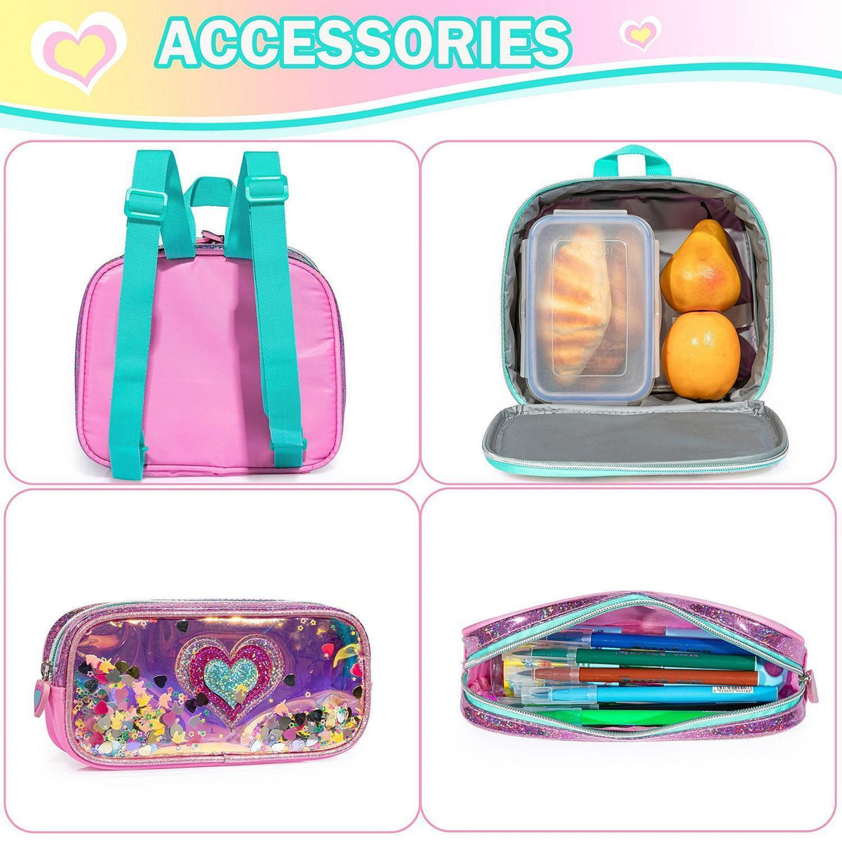 Mädchen Rolling Backpack Set mit Rädern & Lunchbox 6-8 Jahre