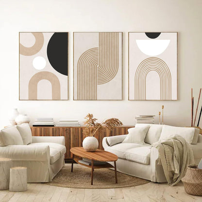 3er Set Moderne Abstrakt Kunst Poster Wandbilder Beige 30x40cm