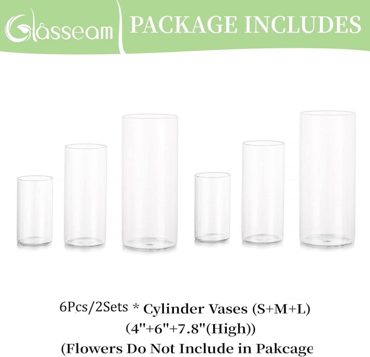 Deko Vasen Set Modern Glasvase Zylinder Blumenvase 2-tlg. 10/15/20cm