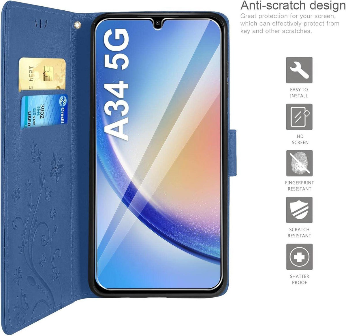 Lederhülle für Samsung Galaxy A34 5G mit Wallet und Schutzfolie