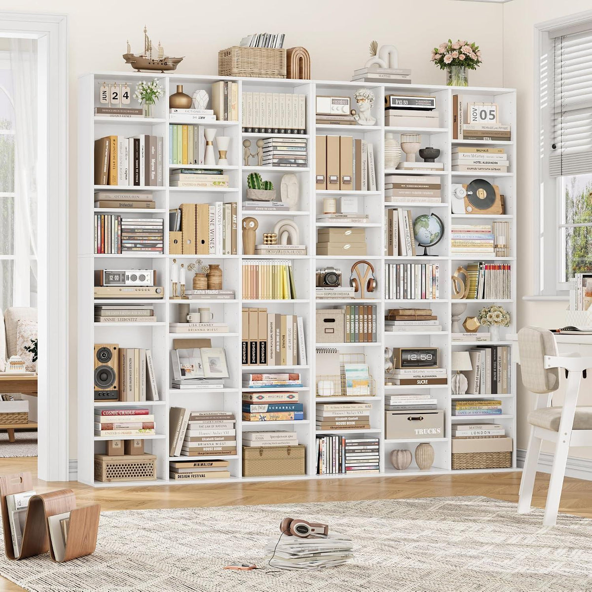 190 cm Bücherregal weiß mit verstellbaren Ablagen & CD-Fächern