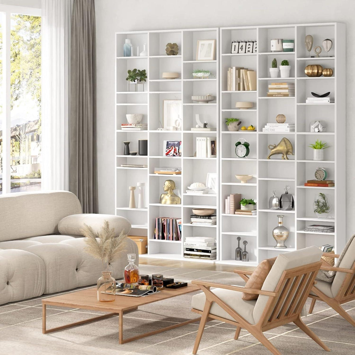190 cm Bücherregal weiß mit verstellbaren Ablagen & CD-Fächern
