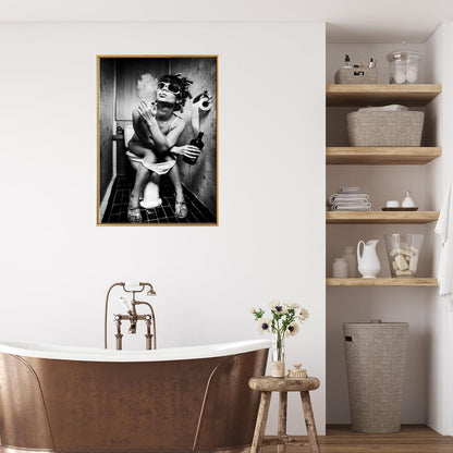 LYBOHO Badezimmer Bilder Schwarz Weiß Set Vintage Leinwand Poster 2 Stück 20x30cm