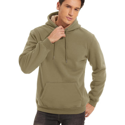 Herren Sherpa Hoodie mit Kängurutasche Khaki S