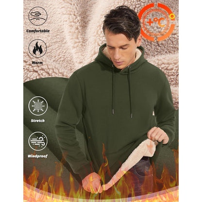 Herren Sherpa Hoodie mit Kängurutasche, Armeegrün, XL