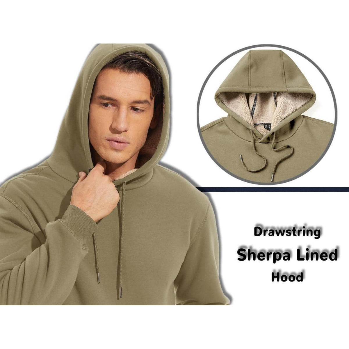 Herren Sherpa Hoodie mit Kängurutasche Khaki XXL
