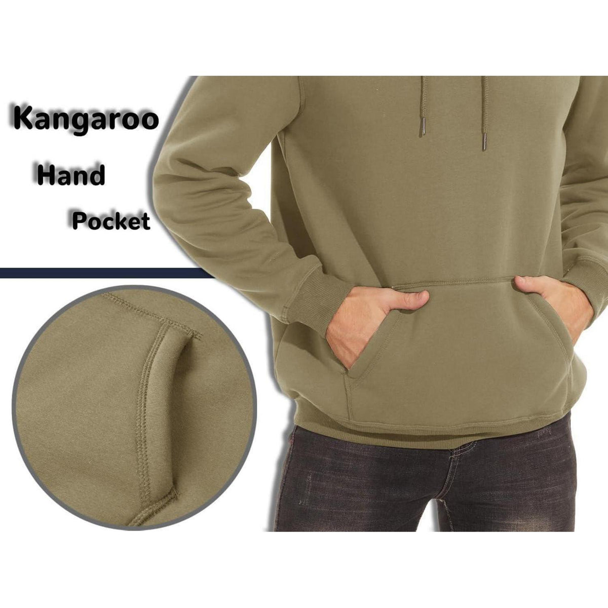 Herren Sherpa Hoodie Khaki L Winddicht Warm Gefüttert