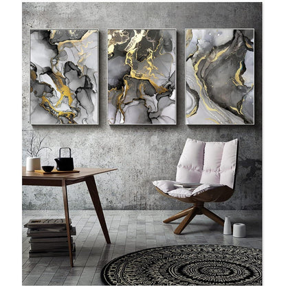 Abstrakte Wandkunst Grau Golden Marmor Textur Leinwand Bilder 3er Set 40x60cm
