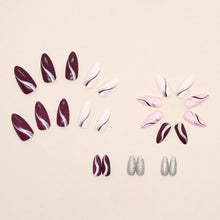 24 Stück Stiletto Nägel Aufkleben Kurz Plum Red French