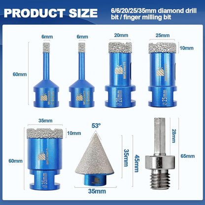 Diamantbohrer Set mit Fasenbohrer für Fliesen & Stein