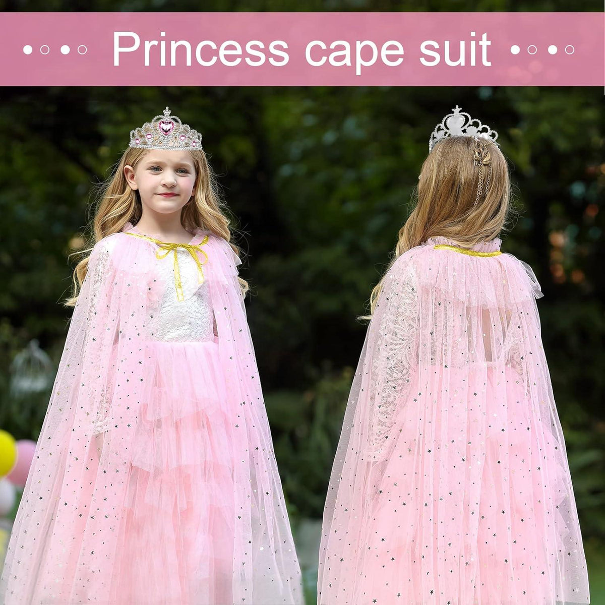 Prinzessin Umhang Mädchen Rosa Tüll Glitzer Krone Fasching Kostüm