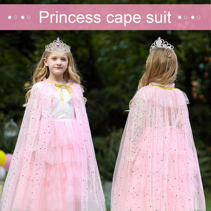 Prinzessin Umhang Mädchen Rosa Tüll Glitzer Krone Fasching Kostüm