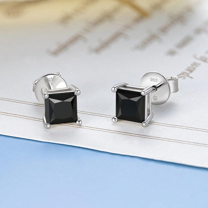 Schwarze Moissanite Ohrstecker 2 Karat Quadratisch 925 Silber