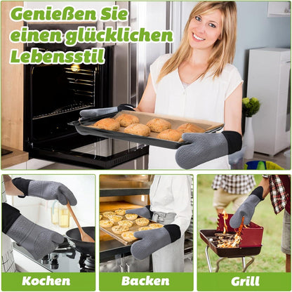 Ofenhandschuhe Set Silikon Hitzebestaendig 230°C Grau