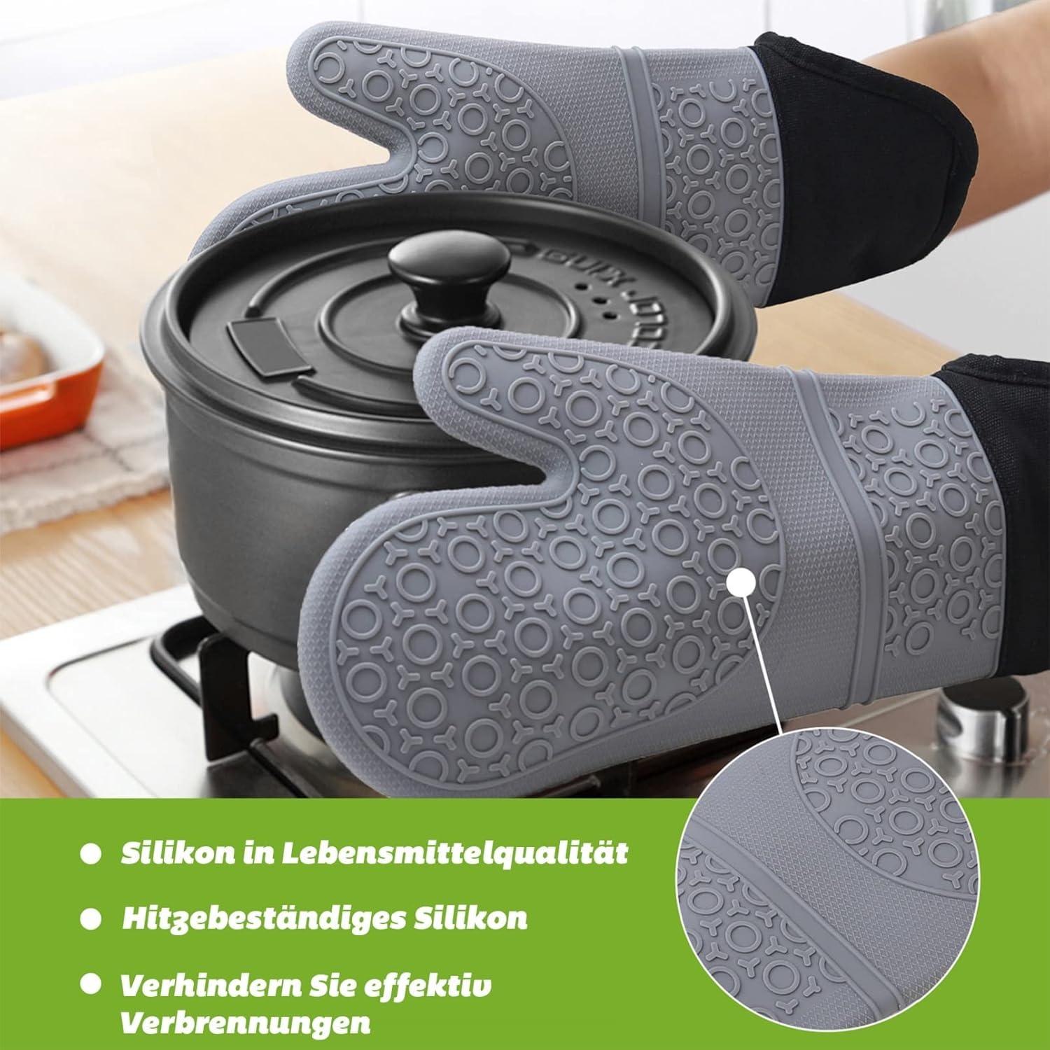 Ofenhandschuhe Topflappen Set Hitzebeständig 230°C Küche Backen Grillen Silikon